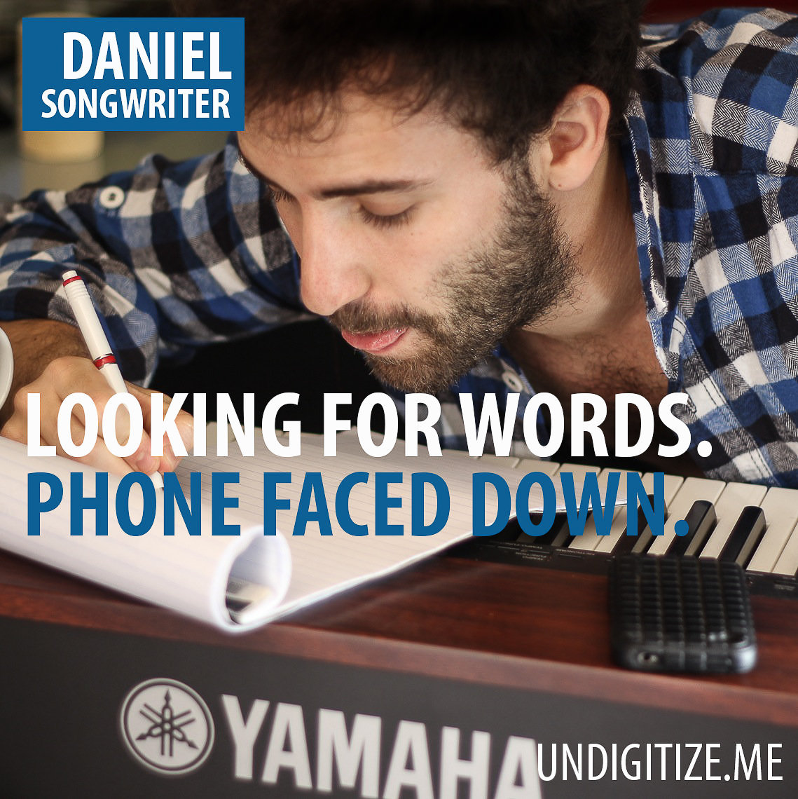 Looking For Words. Phone Faced Down.