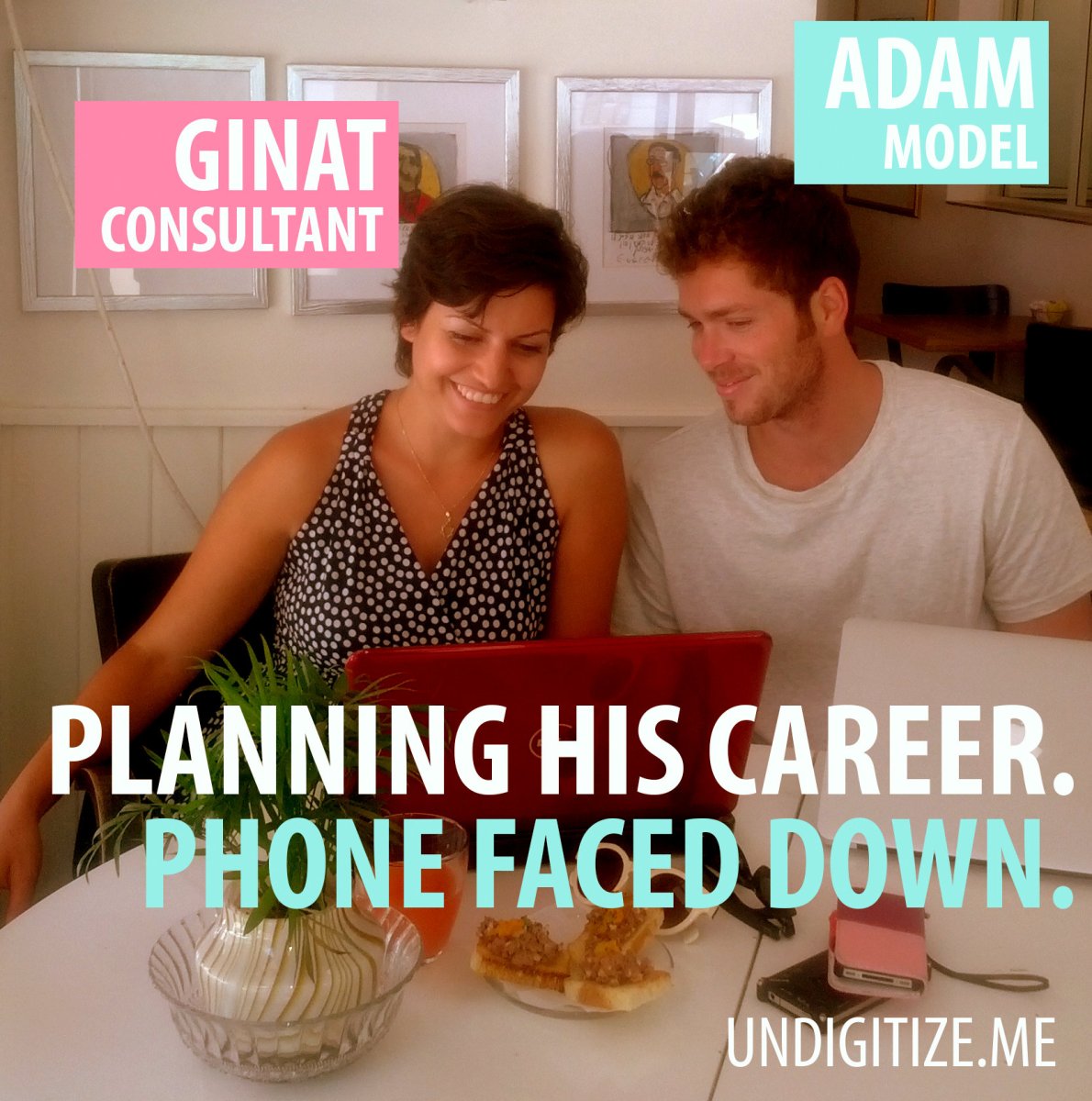 Planning His Career. Phone Faced Down.