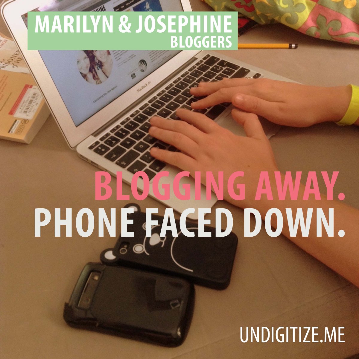 Blogging Away. Phone Faced Down.