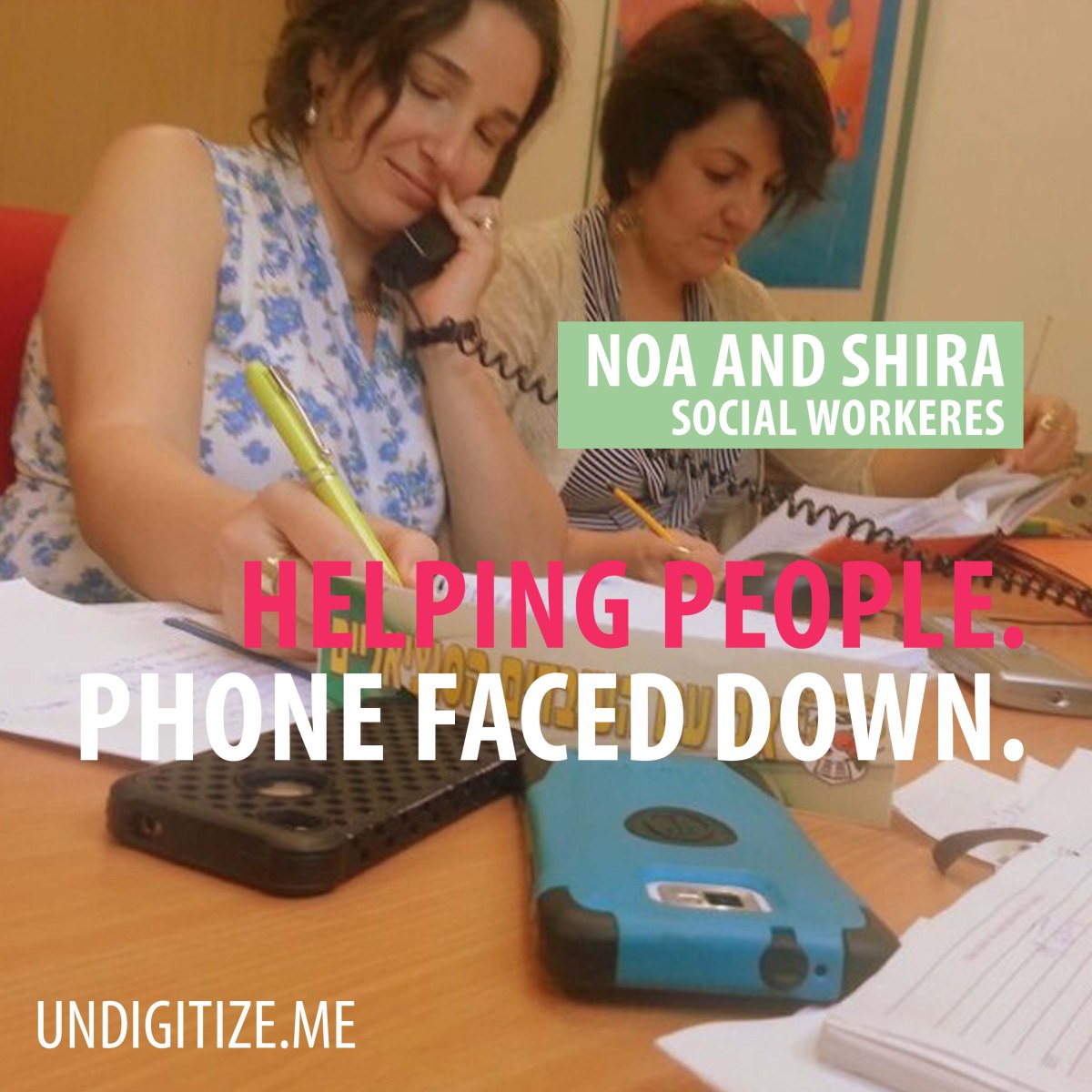 Helping People. Phone Faced Down.