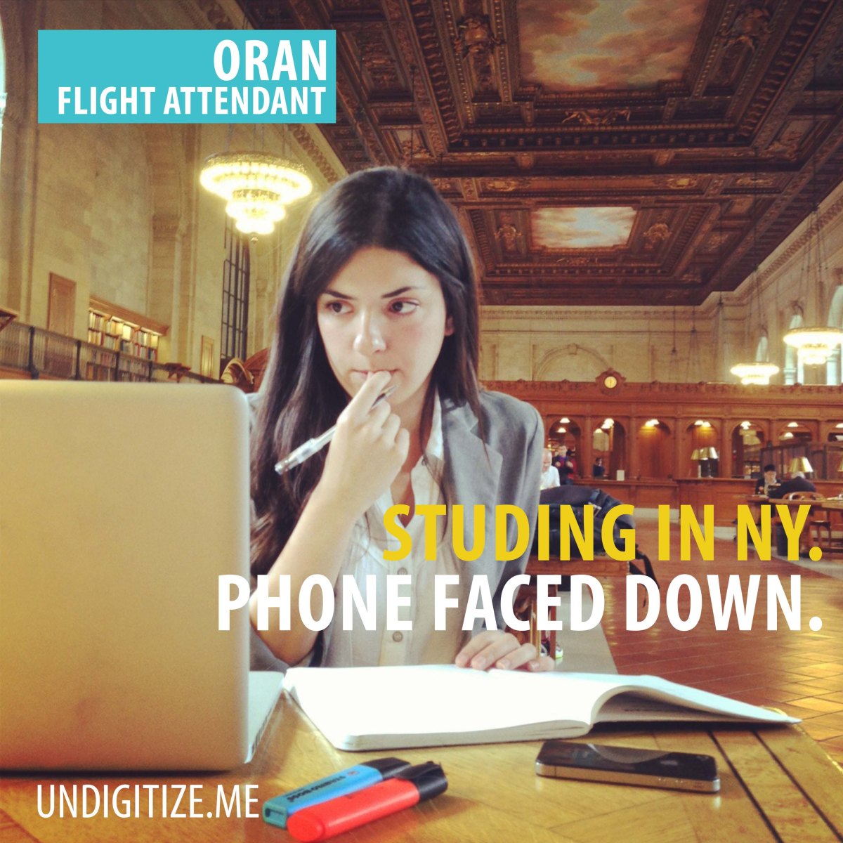 Studying In NY. Phone Faced Down.