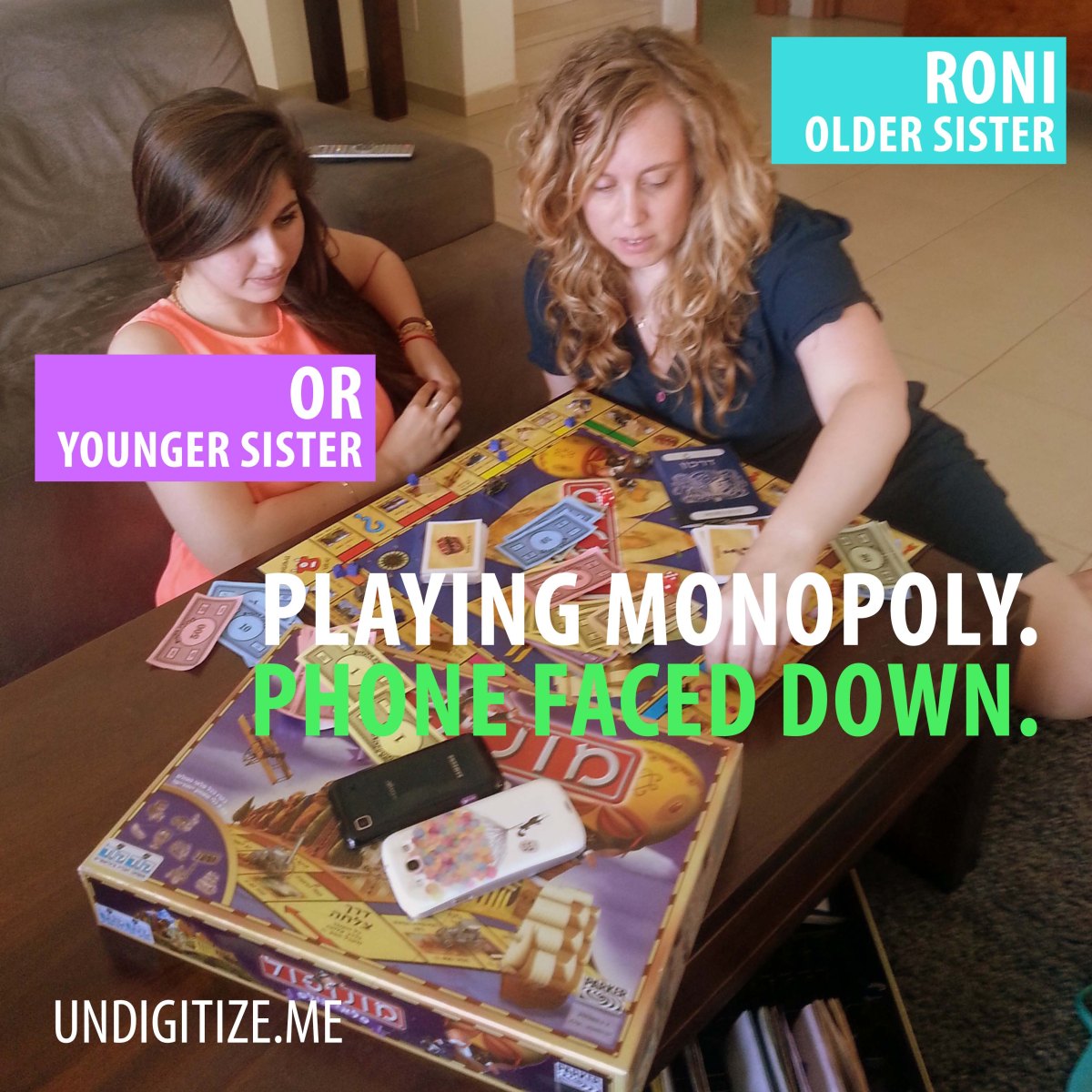 Playing Monopoly. Phone Faced Down.